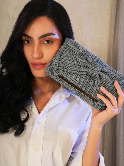 Grey Bow Clutch