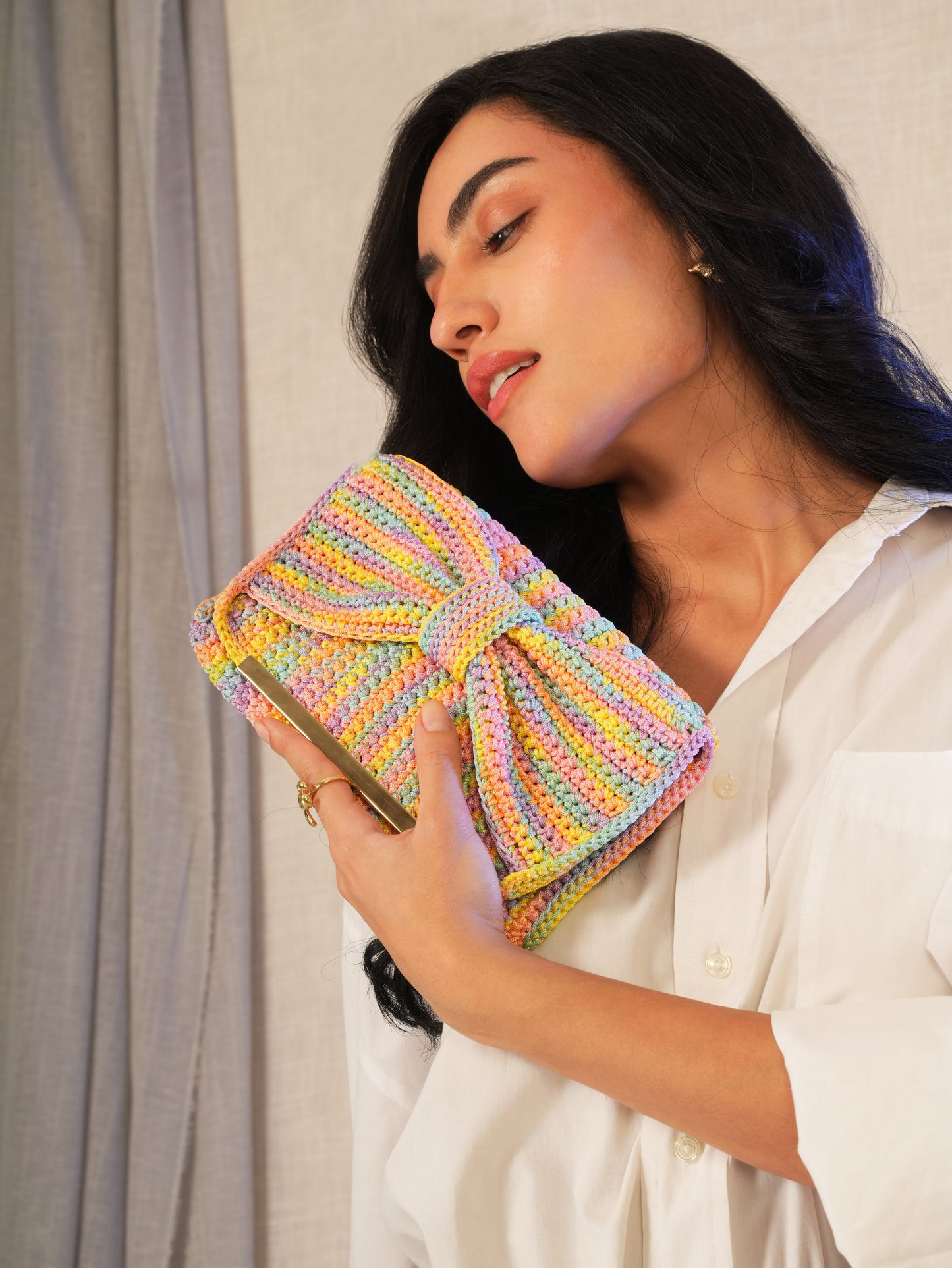 Multi Colour Bow Clutch