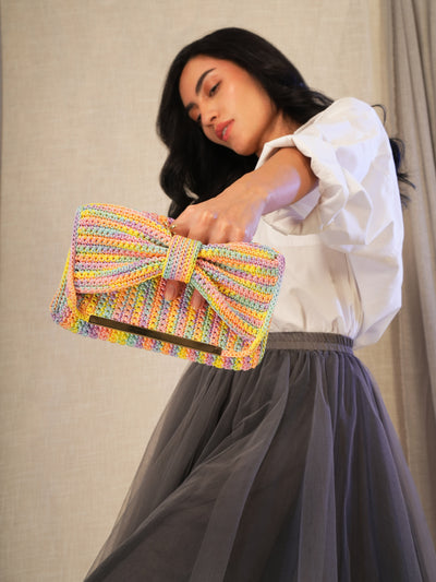 Multi Colour Bow Clutch